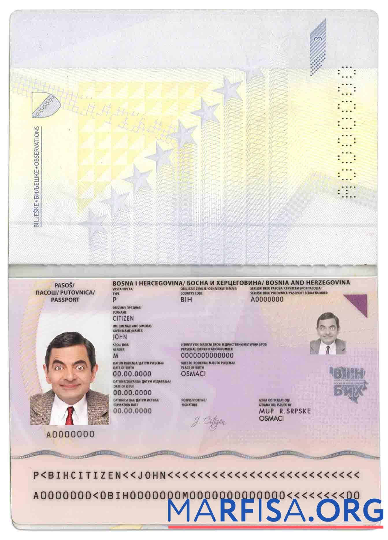 Printable Bosnia and Herzegovina passport sample